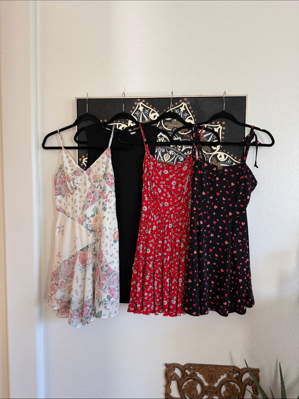 Lot of Mini Dresses - Floral, Red Floral, Black, and Heart Print
